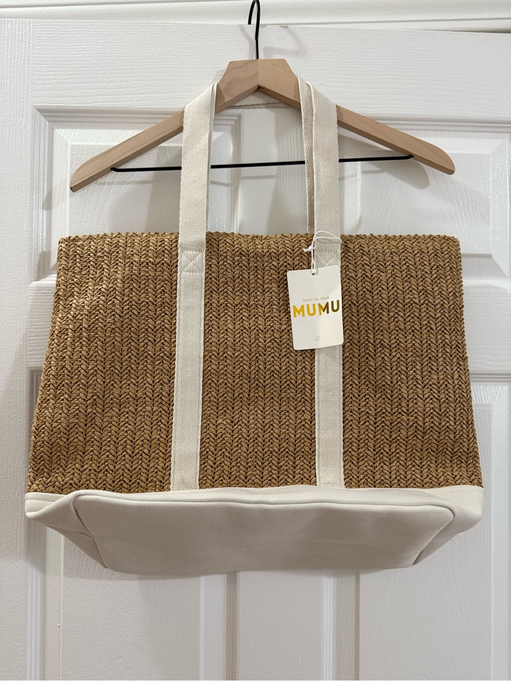 Show Me Your MuMu Sunseeker Tote Natural Straw with White Trim - Picture 3 of 5